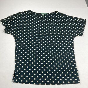 Lauren Ralph Lauren Tee M Black Cream Polka Dot Short Sleeve Preppy Classic Top
